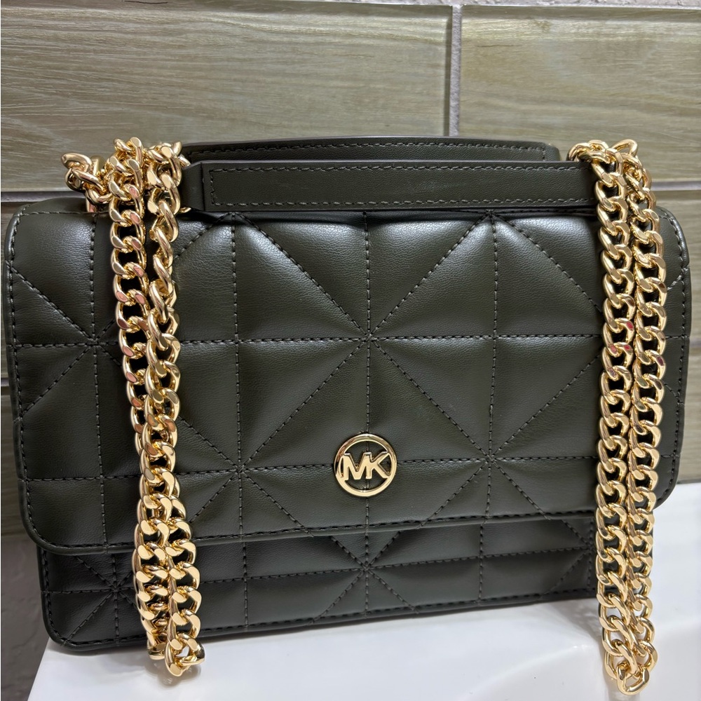 Michael Kors Dark Green Quilted Shoulder Bag with Gold Chain MSRP $358 - Picture 3 of 8